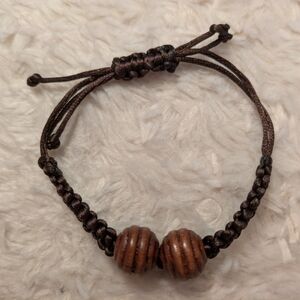 Brown Braided Bracelet with handmade Wooden Beads Macrame